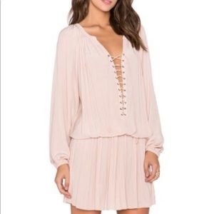 RAMY BROOKY silk drop waist boho dress pale pink S